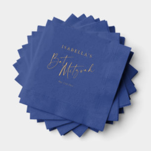 Cobalt Blue Gold Script Bat Mitzvah Personalised Foil Napkins