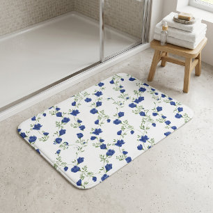 Cobalt Blue Green Watercolor Wildflower Bath Mat