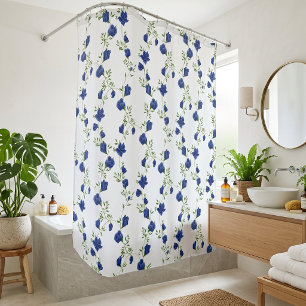 Cobalt Blue Green Watercolor Wildflower Shower Curtain