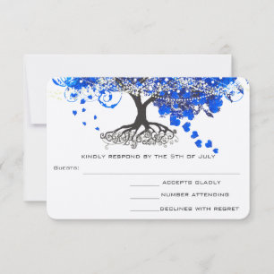 Cobalt Blue Heart Leaf Tree Wedding RSVP Card