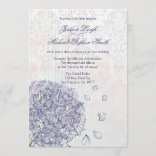 Cobalt blue hydrangea flower wedding invitation
