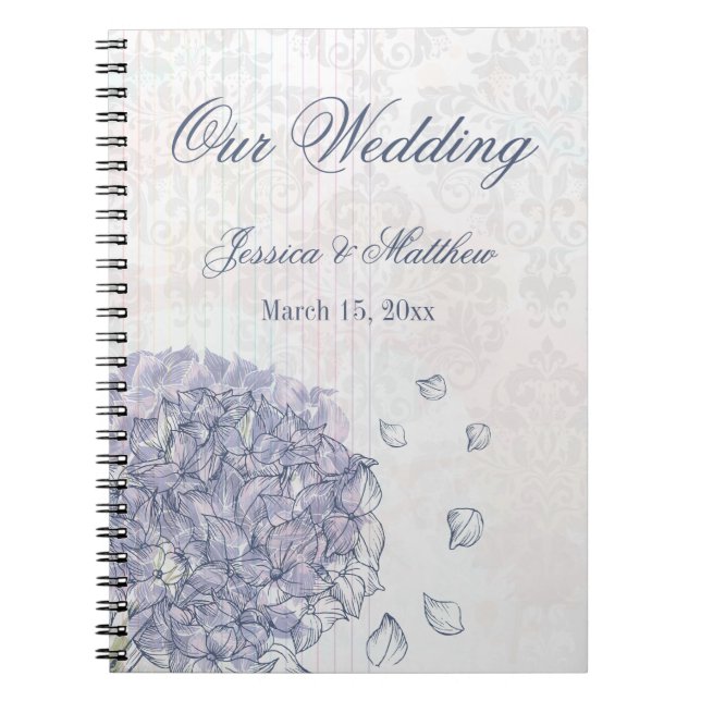 Cobalt blue hydrangea flower wedding planner notebook (Front)