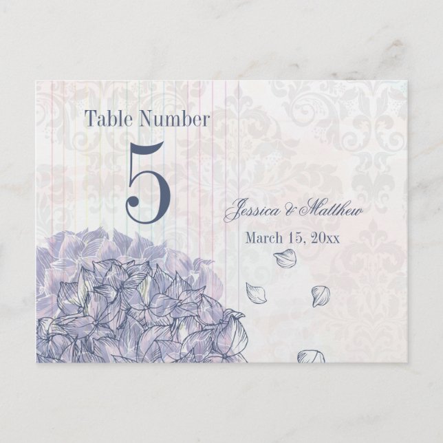 Cobalt blue hydrangea flower wedding table number postcard (Front)