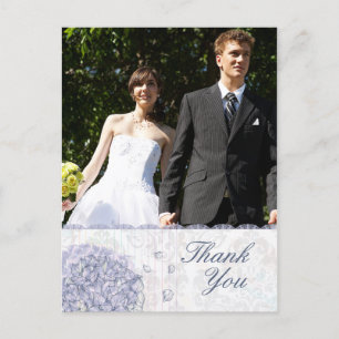 Cobalt blue hydrangea flower wedding thank you postcard