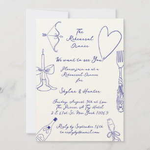 Cobalt Blue La Dolce Vita Ecru Rehearsal Dinner Invitation