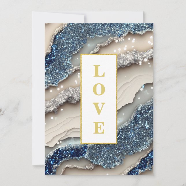*~ COBALT BLUE LOVE Agate AR66 RSVP QR Wedding Invitation (Front)