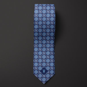 Cobalt Blue Mandala Monogram Tie