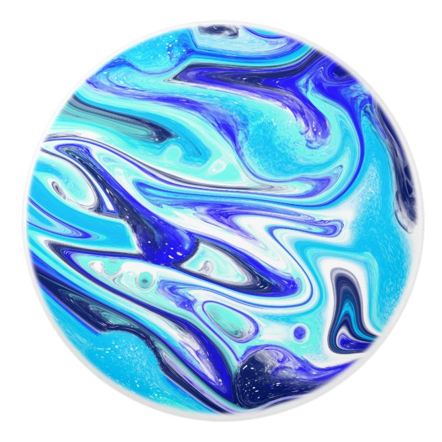 Cobalt Blue Marble Fluid Art Swirls  Ceramic Knob (Front)