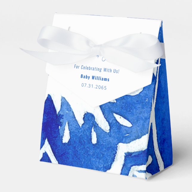 Cobalt Blue Mediterranean Tile Baby Shower  Favour Box (Front Side)