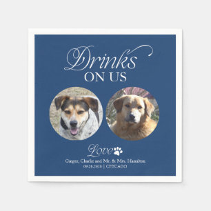 Cobalt Blue Minimalist Pet Photo Wedding Napkin