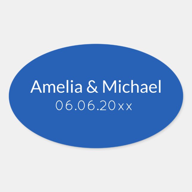 Cobalt Blue minimalist save the date Oval Sticker (Front)