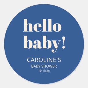 Cobalt Blue Modern Minimalist Hello Baby Shower Classic Round Sticker