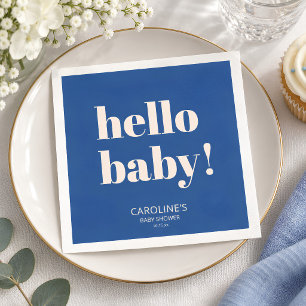 Cobalt Blue Modern Minimalist Hello Baby Shower Napkin