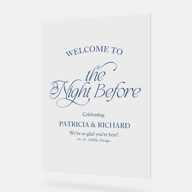 Cobalt Blue Modern The Night Before Welcome Sign (Angle)