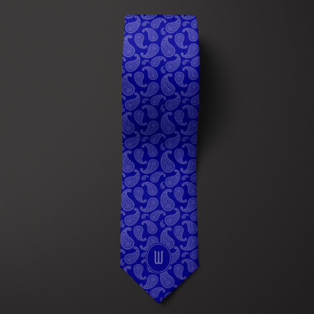 Cobalt Blue Monochrome Monogram Paisley Tie (Creator Uploaded)