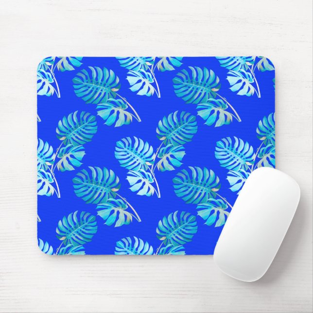 Cobalt Blue Monstera Breeze Mouse Mat (With Mouse)