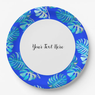 Cobalt Blue Monstera Breeze Paper Plate