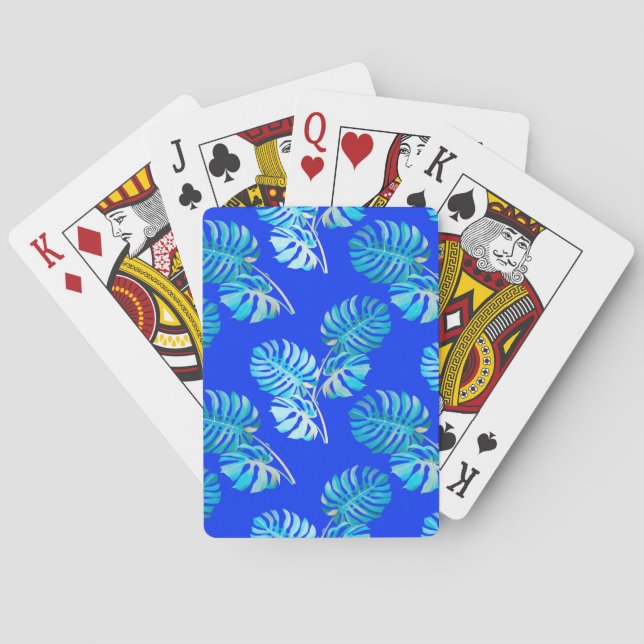 Cobalt Blue Monstera Breeze Playing Cards (Back)