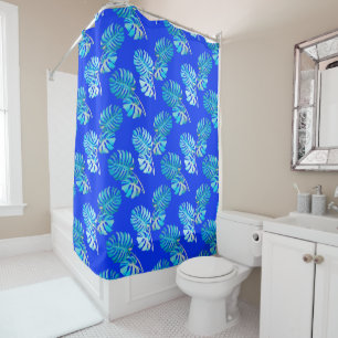 Cobalt Blue Monstera Breeze Shower Curtain