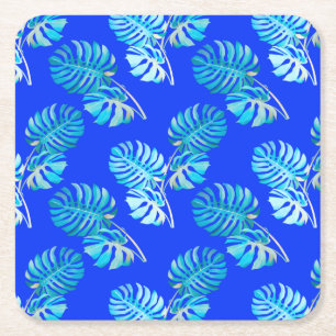 Cobalt Blue Monstera Breeze Square Paper Coaster