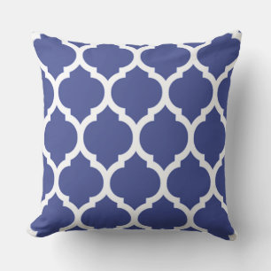 Cobalt Blue Moroccan Lattice Quatrefoil Pattern Cushion