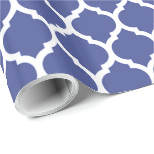Cobalt Blue Moroccan Quatrefoil Pattern Wrapping Paper