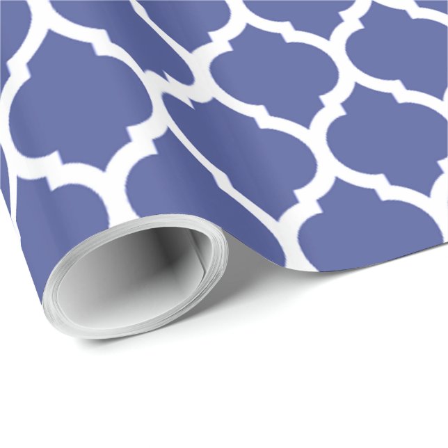 Cobalt Blue Moroccan Quatrefoil Pattern Wrapping Paper (Roll Corner)