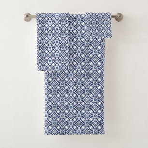 Cobalt Blue Moroccan Tile Pattern Bath Towel Set