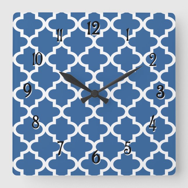 Cobalt Blue Moroccan Tile Trellis Square Wall Clock (Front)