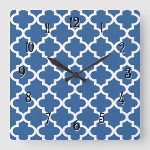 Cobalt Blue Moroccan Tile Trellis Square Wall Clock