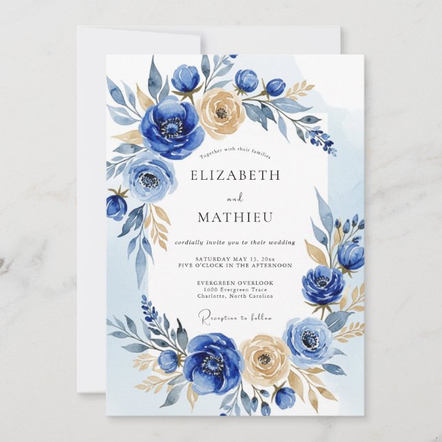 Cobalt Blue Opulent Winter Wedding Invitation (Front)