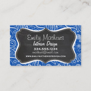 Cobalt Blue Paisley; Vintage Chalkboard Business Card
