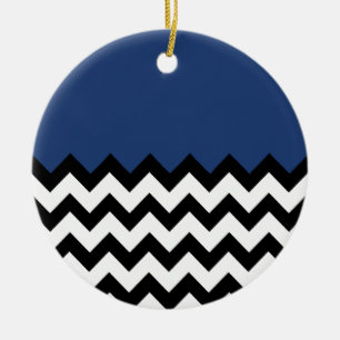 Cobalt Blue Pattern On Large Zigzag Chevron Ceramic Tree Decoration