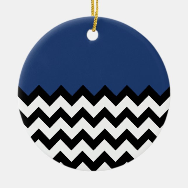 Cobalt Blue Pattern On Large Zigzag Chevron Ceramic Tree Decoration (Front)