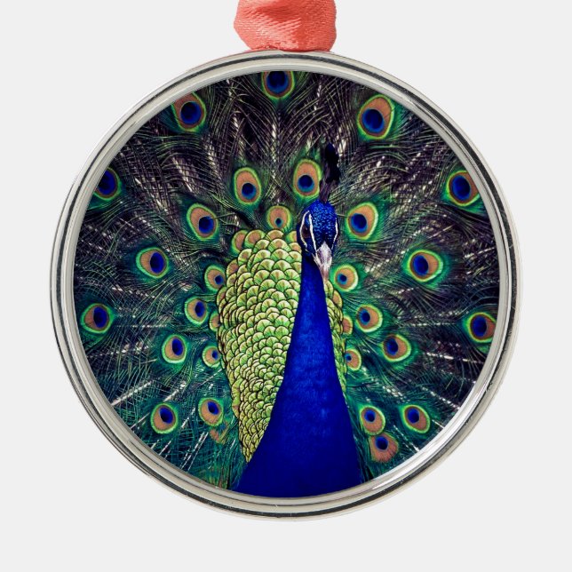 Cobalt Blue Peacock Metal Tree Decoration (Front)