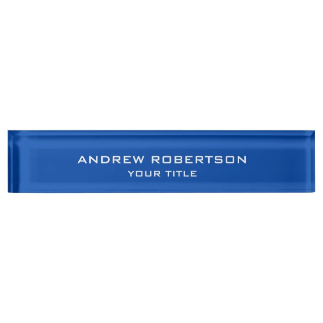 Cobalt Blue Plain Elegant Minimalist Simple Nameplate (Front)