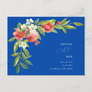 Cobalt Blue Pomegranate Wedding Save the Date Postcard