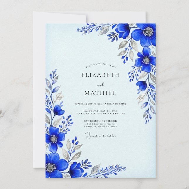 Cobalt Blue Pristine Winter Wedding Invitation (Front)