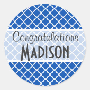 Cobalt Blue Quatrefoil Classic Round Sticker