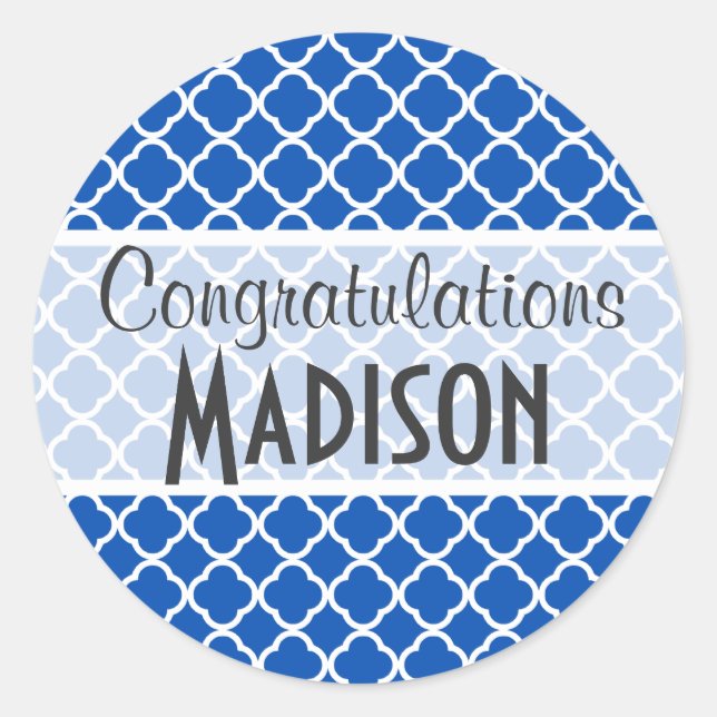 Cobalt Blue Quatrefoil Classic Round Sticker (Front)