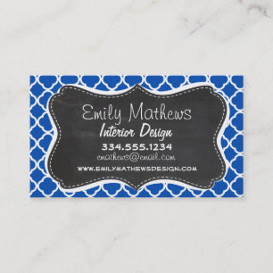 Cobalt Blue Quatrefoil; Retro Chalkboard Business Card