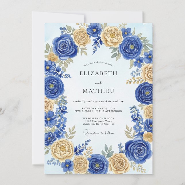 Cobalt Blue Regal Spring Wedding Invitation (Front)