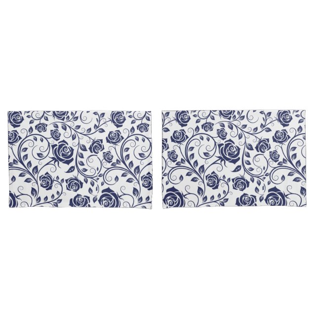 Cobalt Blue Roses Pillowcase (Front-Set)