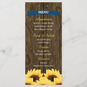 COBALT BLUE RUSTIC SUNFLOWER MENU CARD