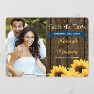 COBALT BLUE RUSTIC SUNFLOWER SAVE THE DATE CARD