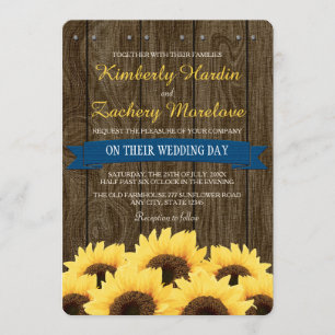 COBALT BLUE RUSTIC SUNFLOWER WEDDING INVITATION