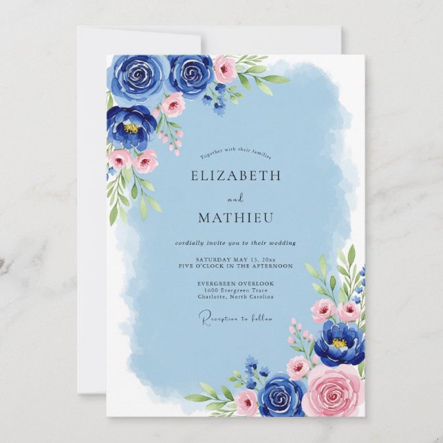 Cobalt Blue Serene Spring Wedding Invitation (Front)