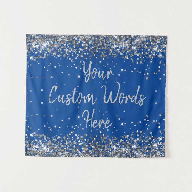 Cobalt Blue Silver Birthday Party Photo Booth Prop Tapestry (Front (Horizontal))