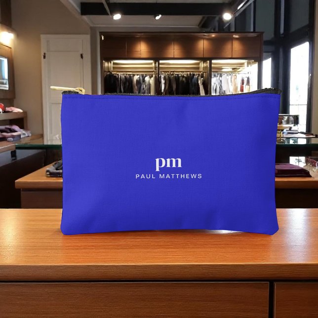 Cobalt Blue Simple Minimalist Monogram and Name Accessory Pouch (Creator Uploaded)