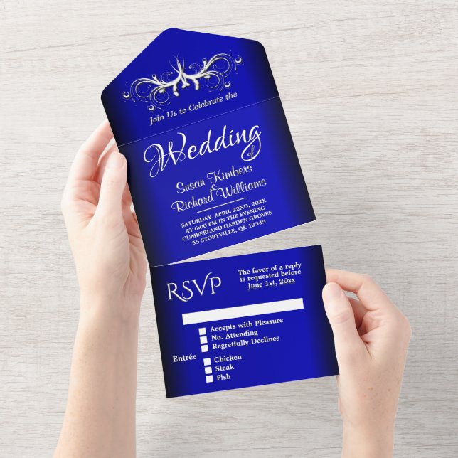 Cobalt Blue Simplicity All In One Invitation (Tearaway)